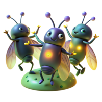 vibrant nostalgic impressionist A group of fireflies dancing in a dark forest clearing, magical and dreamlike, with glowing bioluminescence fine detail png