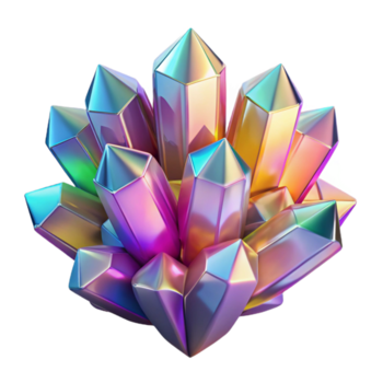 captivating rare A cluster of crystalline structures, refracting light in a spectrum of colors, with a sharp, geometric aesthetic png