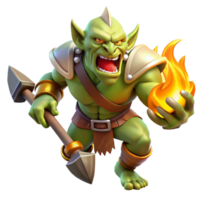 sought after abstract A fierce orc warrior charging into battle, wielding a flaming axe, dynamic lighting, comic book style handcrafted png