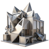 serene coastal A decontructivist building with fragmented shapes, sharp angles, metallic surfaces, dramatic shadows original png