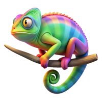 signature coastal A chameleon perched on a branch, its skin displaying vibrant rainbow hues, macro photography, vibrant colors authentic png