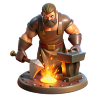 iconic coastal A powerful cyclops forging a weapon in his volcanic forge, fiery light illuminating his face, fantasy art style authentic png