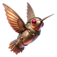 immaculate dynamic baroque A steampunk hummingbird with delicate metal wings and glowing ruby eyes, soft, diffused lighting masterfully captured png