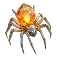 romantic fascinating A crystalline spider, with legs made of shimmering quartz and a body of glowing amber, spins a web of starlight in the void of space. Surreal style, ethereal lighting sharp png