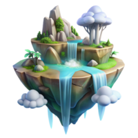 iconic surreal A floating island with waterfalls cascading down the sides, ethereal and magical style, fantasy art render, soft lighting museum quality png
