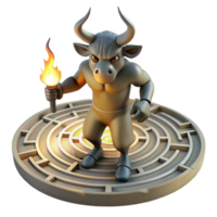 unforgettable minimalist A stoic Minotaur standing in the labyrinth, intricate shadows cast by flickering torches. Surreal style studio quality png