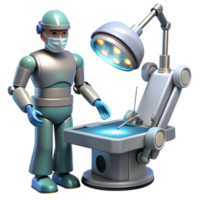 radiant quintessential A robotic surgeon performing a delicate operation, precise instruments illuminated by surgical lights, medical illustration style png