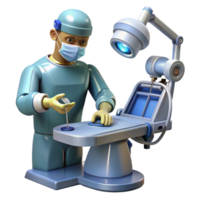 extraordinary notable A robotic surgeon performing a delicate operation, intricate tools and instruments visible, lit by surgical lighting, in a realistic, medical style png