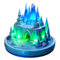 mesmerizing harmonious coastal An ice palace with intricate carvings, glowing blue light, aurora borealis in the sky studio quality png