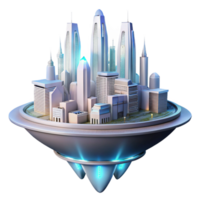captivating intense artistic A futuristic floating city, sleek white and silver architecture, glowing neon lines, holographic billboards, cyberpunk aesthetic, viewed from below premium png