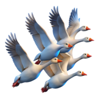 stunning standout A flock of migrating geese flying in a V formation against a clear blue sky, crisp and clear photography style png