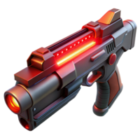 wonderful baroque A futuristic weapon, its sleek design hinting at its destructive power, illuminated by a menacing red light, rendered in a sci fi, concept art style ultra HD png