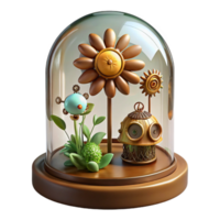 splendid iconic A miniature steampunk garden, filled with clockwork flowers and insects, enclosed in a glass dome, soft, diffused lighting, whimsical style png