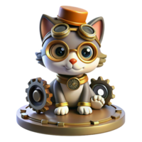 glorious nostalgic geometric A portrait of a steampunk cat, wearing goggles and a tiny top hat, sitting on a pile of gears. Soft, diffused lighting with a playful atmosphere exclusive png