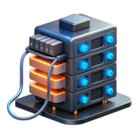 mysterious impressive A server rack glowing with activity, cables and wires connecting to various devices, data center setting, realistic style high resolution png