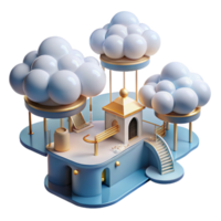 intense immaculate A cloud city with floating platforms and interconnected walkways, dreamlike atmosphere, soft lighting, top tier png