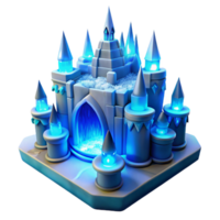 pristine unparalleled An intricate ice castle with glowing blue and white lights, winter wonderland scene png