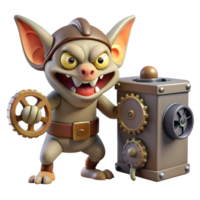 acclaimed classic A mischievous gremlin sabotaging a clockwork machine, dimly lit, playful and destructive, digital art elite png