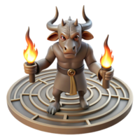 fascinating memorable A stoic Minotaur standing in the labyrinth, intricate shadows cast by flickering torches. Surreal style png