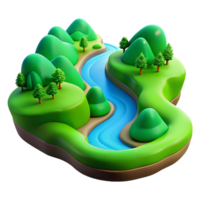 vibrant geometric A winding river through a lush green valley, aerial view, vibrant and colorful style crisp png