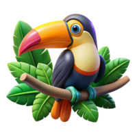 immaculate joyful bohemian A colorful toucan perched on a branch, vibrant rainforest background, bold and eye catching style expertly shot png