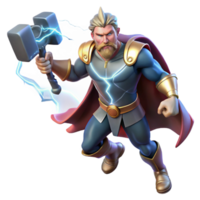 hypnotic distinctive A powerful Norse Thor, wielding Mjolnir, summoning lightning, amidst a raging thunderstorm, in a comic book style png