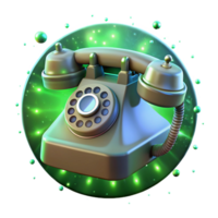 unforgettable renaissance A vintage rotary telephone floating in a zero gravity environment, surrounded by binary code, illuminated by soft green light in a surreal style authentic png
