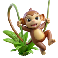 peaceful dramatic A playful monkey swinging through the jungle, dynamic pose, cartoon style impeccable png