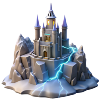 mesmerizing impressionist A towering castle on a mountaintop, lightning flashing in a stormy sky, fantasy art style refined png
