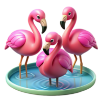 splendid distinctive A group of flamingos wading in a shallow lake, vibrant pink plumage, realistic style, soft, warm lighting png