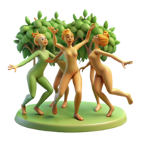 dramatic quintessential A group of playful dryads dancing in a sun dappled forest clearing, warm natural lighting, in an impressionistic style png