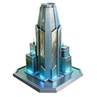 fascinating distinctive A futuristic skyscraper made of transparent glass and steel, city lights reflecting on the surface, cyberpunk style png