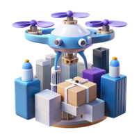 breathtaking surreal A drone delivering a package in a futuristic city, sleek design, daytime lighting, realistic style precision png