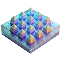 fascinating energetic elegant A field of geometric shapes arranged in a grid pattern, with a holographic texture and a shifting color scheme. Ambient occlusion elite png
