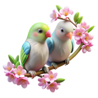mesmerizing remarkable A pair of lovebirds perched on a blossoming cherry tree branch, soft pastel colors and bokeh effect, romantic illustration style png