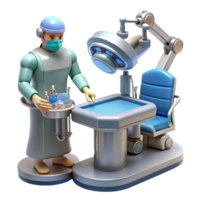 spectacular iconic A robotic surgeon performing a delicate operation, intricate tools and instruments visible, lit by surgical lighting, in a realistic, medical style png