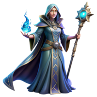 mesmerizing inspired Portrait of a powerful sorceress with flowing robes and a mystical staff, illuminated by crackling energy, in a fantasy art style png