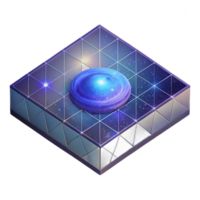 pristine distinctive A holographic projection of a galaxy map flickers in the control room of a spaceship, bathed in the cool blue light of the holographic display. Isometric style, low poly render png