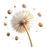 elegant distinctive A delicate dandelion seed head with individual seeds floating away on a gentle breeze, lit by golden hour sunlight. Macro photography, dreamy and ethereal png