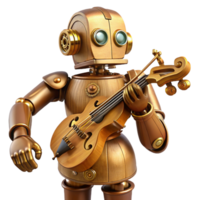magnificent bohemian A whimsical steampunk robot, made of polished wood and brass, playing a violin, in a dimly lit workshop, soft, warm lighting, art nouveau style fine detail png