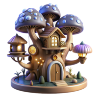 stunning romantic industrial A whimsical steampunk treehouse, built into a giant clockwork tree, surrounded by glowing mushrooms, whimsical lighting, fantasy style high resolution png