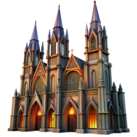 harmonious gorgeous A towering Gothic cathedral with intricate stained glass windows, dramatic sunset lighting, digital painting style masterfully captured png