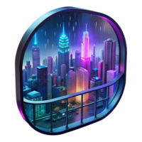 dazzling rustic A futuristic cityscape viewed through a rain streaked window, neon signs blurring in the distance, cyberpunk style precision png
