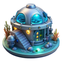 magnificent timeless A futuristic underwater research facility, bioluminescent lighting, deep ocean setting, png