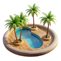 serene standout A desert oasis with palm trees and a reflecting pool, bright midday sunlight, photorealistic render png
