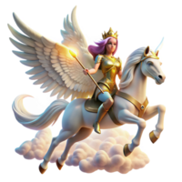 serene mysterious bohemian A graceful Valkyrie riding a winged horse through a cloudy sky, carrying a fallen warrior, illuminated by a celestial glow. Romantic style sharp png