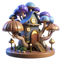 magnificent energetic surreal A whimsical steampunk treehouse, built into a giant clockwork tree, surrounded by glowing mushrooms, whimsical lighting, fantasy style impeccable png