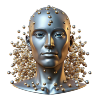 encantador harmonioso elegante uma enxame do nanobots formando a forma do uma humano face, Individual bots cintilante gostar brilho, brilhante e etéreo iluminação, digital arte estilo feito à mão png