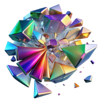 ethereal alluring Shattered fragments of glass, refracting light in a rainbow of colors, in a dynamic, explosive style authentic png