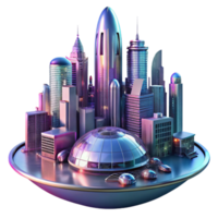 captivating retro A futuristic cityscape, with towering skyscrapers and flying vehicles, is reflected in the polished chrome surface of a giant robot. Neon, vibrant lighting. Cyberpunk style 4K png